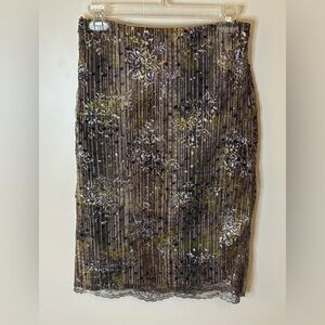 Peter Cohen Black Striped with Silver Lace Overlay Embellished Pencil Skirt